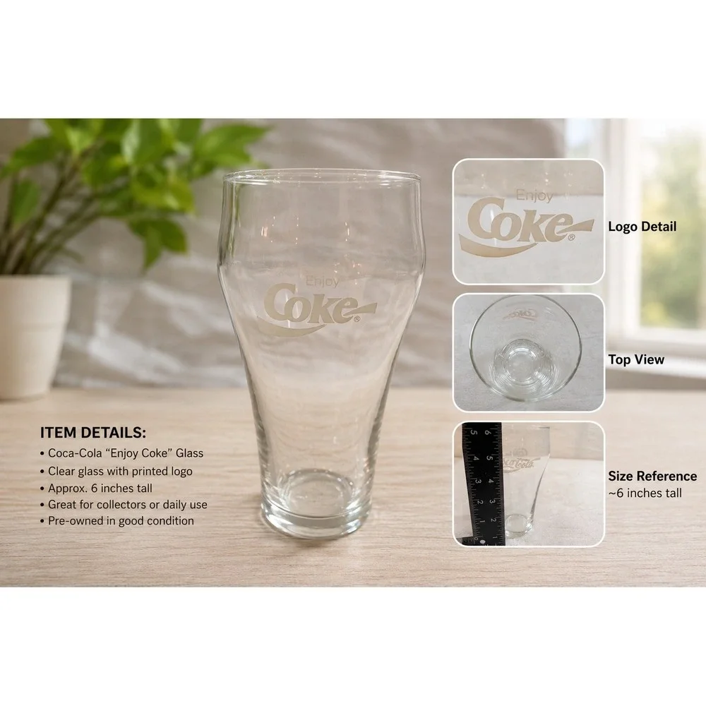 Vintage Coca-Cola Glass White Script Enjoy Coke Logo Flared Soda Fountain 6 Inch